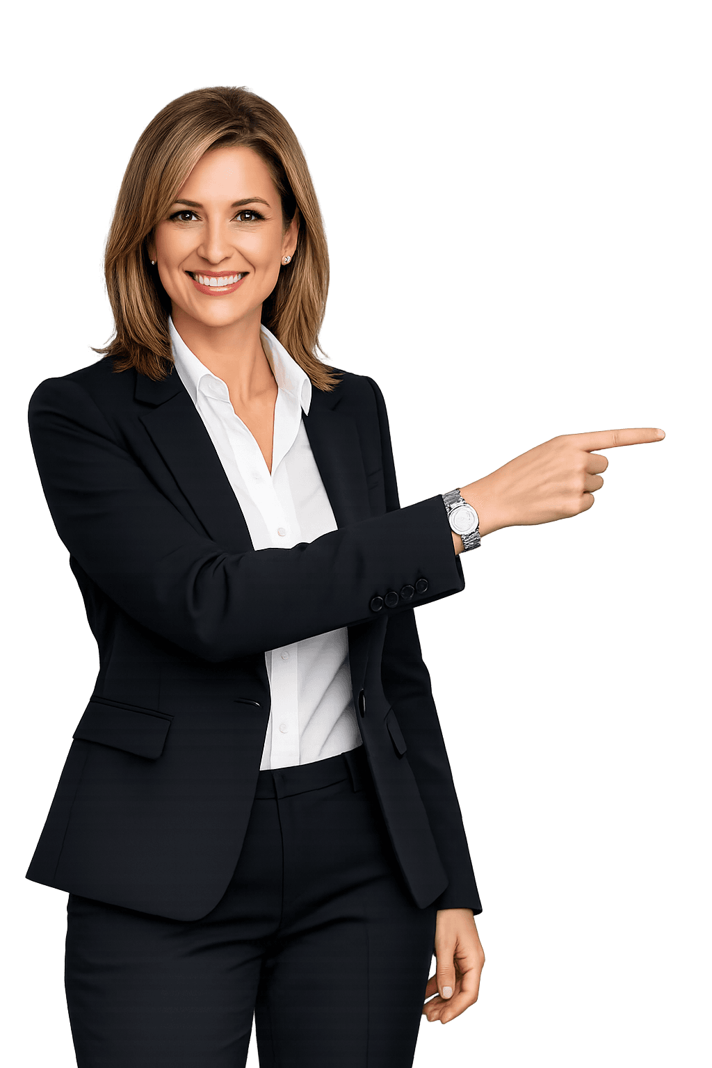 Mulher apontando para os sistemas
